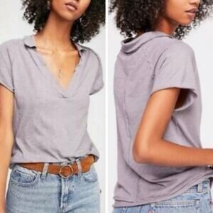 We The Free Collared V Neck Tee Lilac Light Purple Size S Casual Soft Comfy